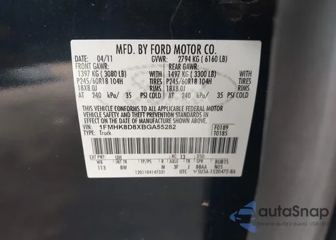 2011 Ford Explorer Xlt из США, поврежденный, VIN 1FMHK8D8XBGA55282